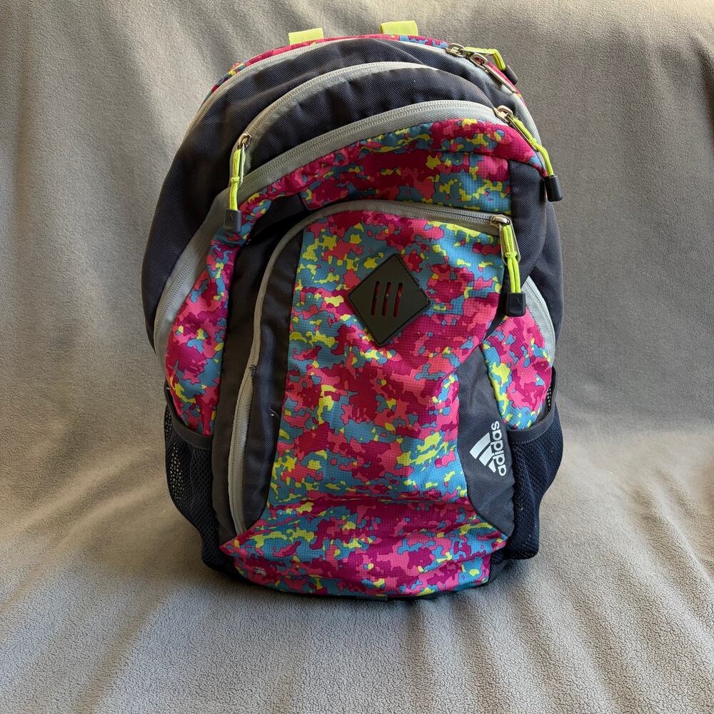 ADIDAS Climaproof Backpack Camouflage Gray Pink Laptop Travel Bag - Picture 2 of 14